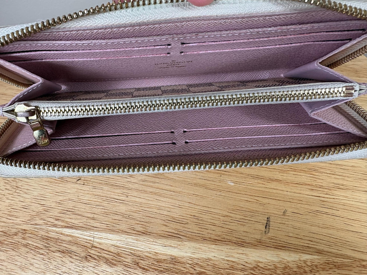 Authentic Louis Vuitton Damier Azur Clemence Zip Around Wallet w/ Pink Interior