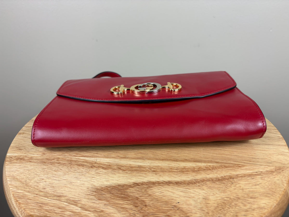 Authentic Gucci Horse Bit Red Leather Zumi Shoulder Hand Bag