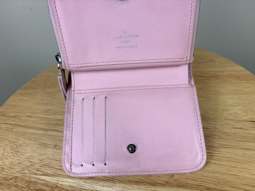 Authentic Louis Vuitton  New Wave Pink Leather Compact Zip Wallet