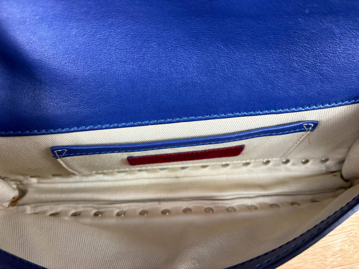 Authentic Valentino Rock Stud Blue Leather Clutch
