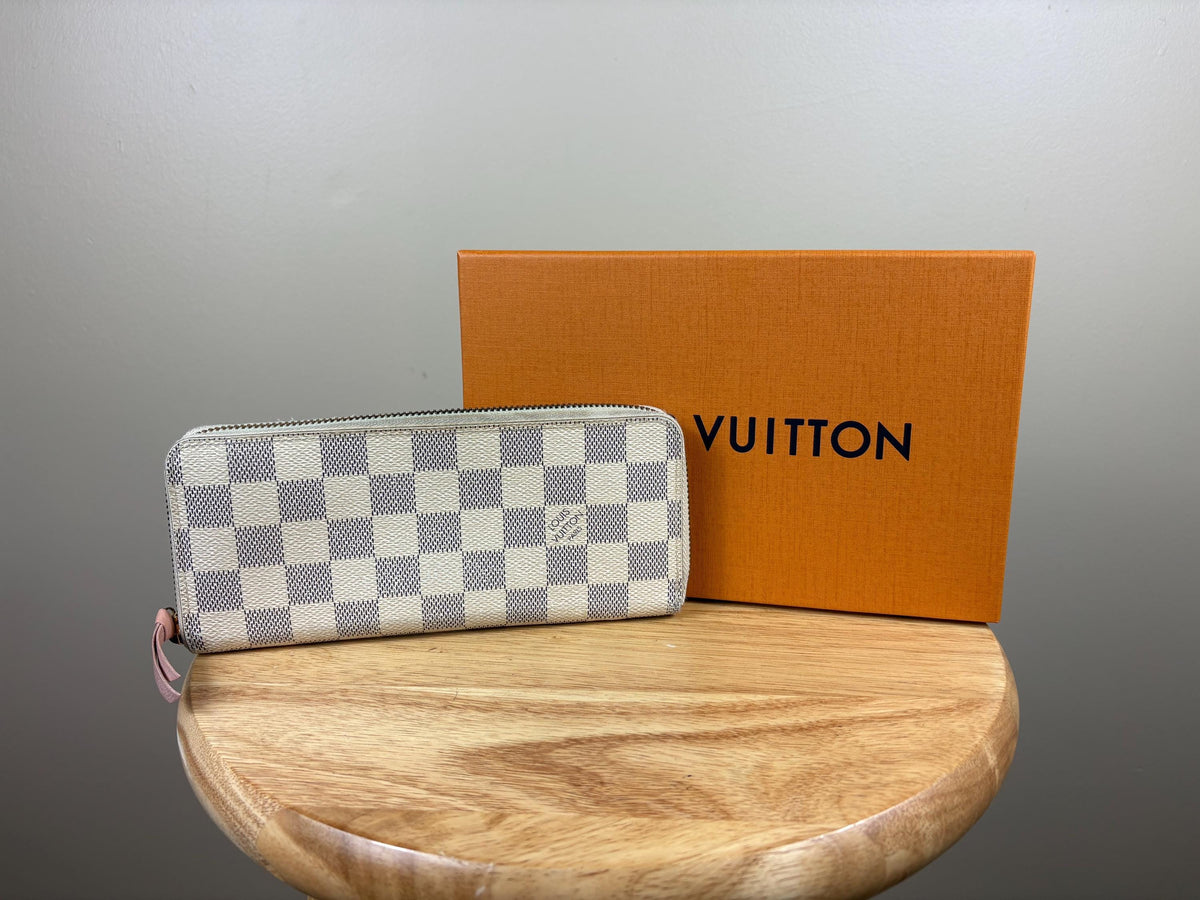 Authentic Louis Vuitton Damier Azur Clemence Zip Around Wallet w/ Pink Interior