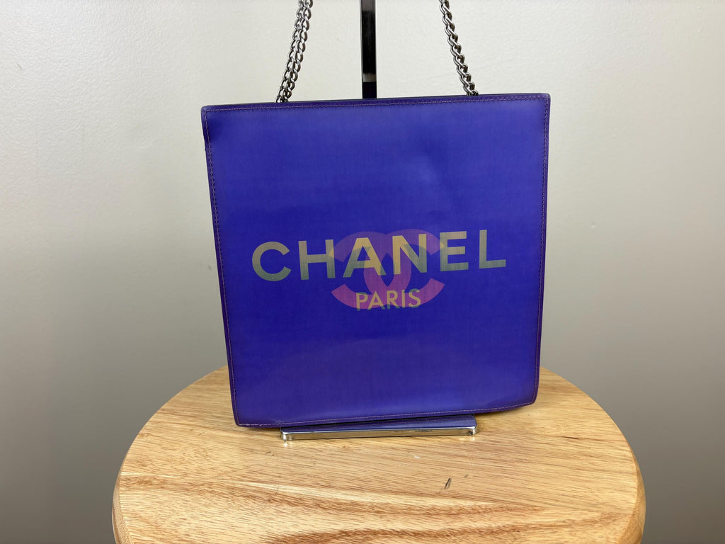 Authentic Chanel Coco Mark Hologram Purple Chain Tote