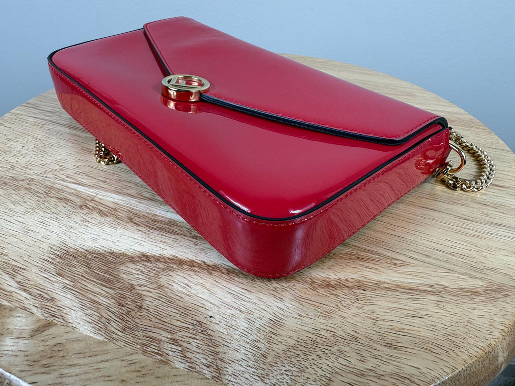 Authentic Fendi Vitello Cruise Red Patent Leather Wallet on Chain