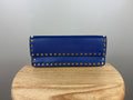Authentic Valentino Rock Stud Blue Leather Clutch