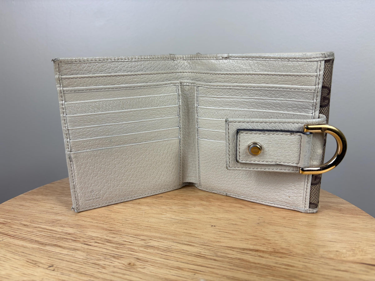 Authentic Gucci Compact Wallet White Leather GG