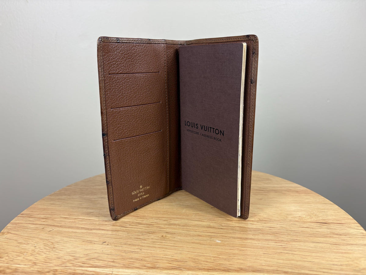 Authentic Louis Vuitton Brown Ostrich Check-book Cover