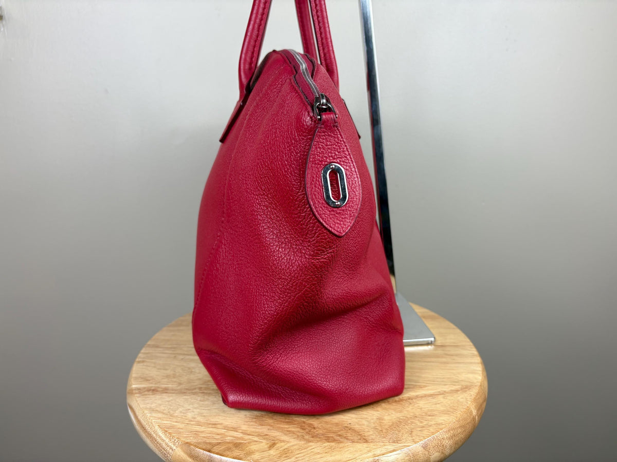 Authentic Louis Vuitton Taurillon Lock It MM Red Leather Top Handle Bag