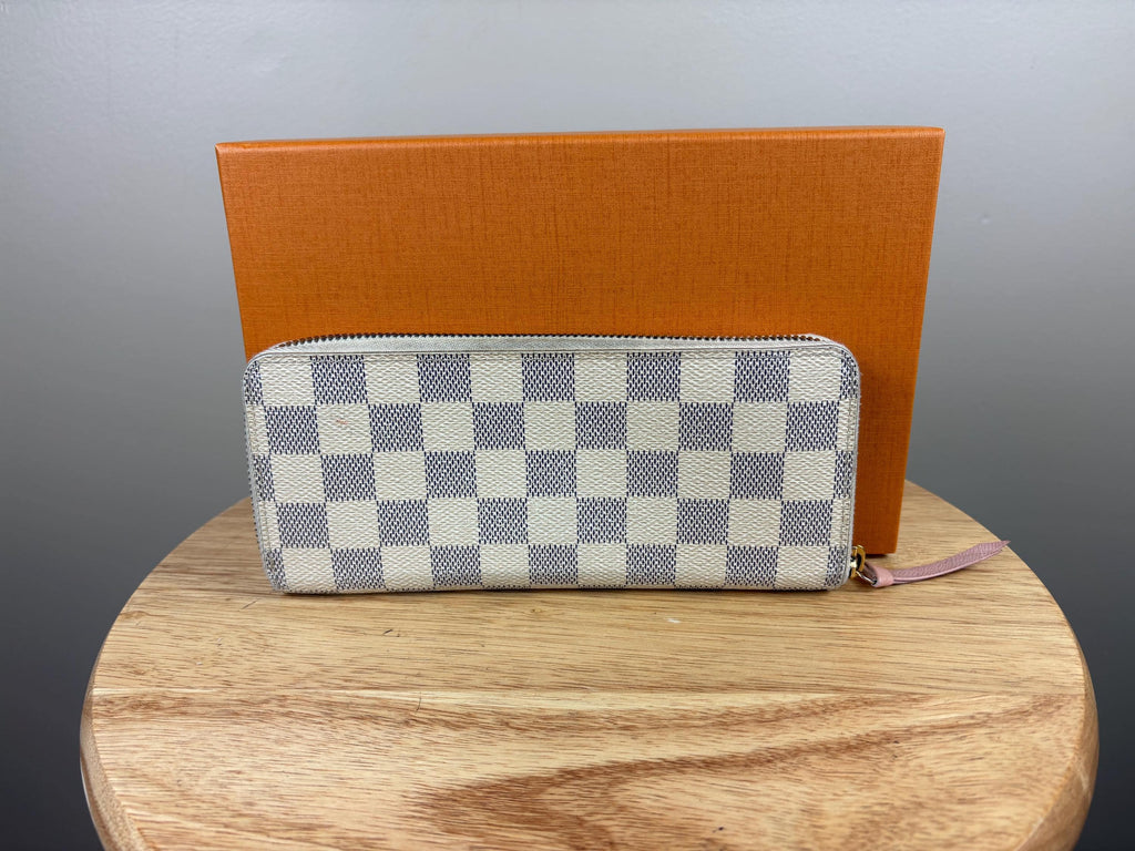 Authentic Louis Vuitton Damier Azur Clemence Zip Around Wallet w/ Pink Interior