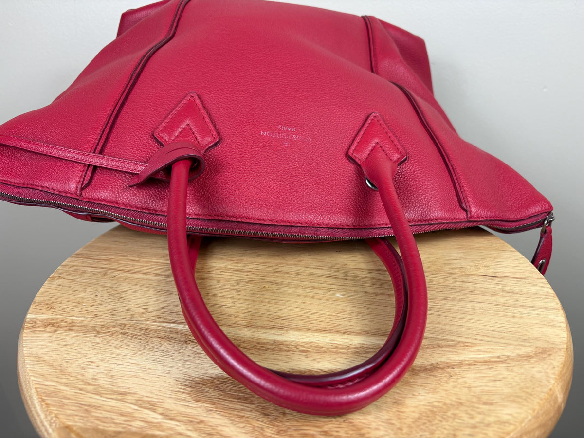 Authentic Louis Vuitton Taurillon Lock It MM Red Leather Top Handle Bag