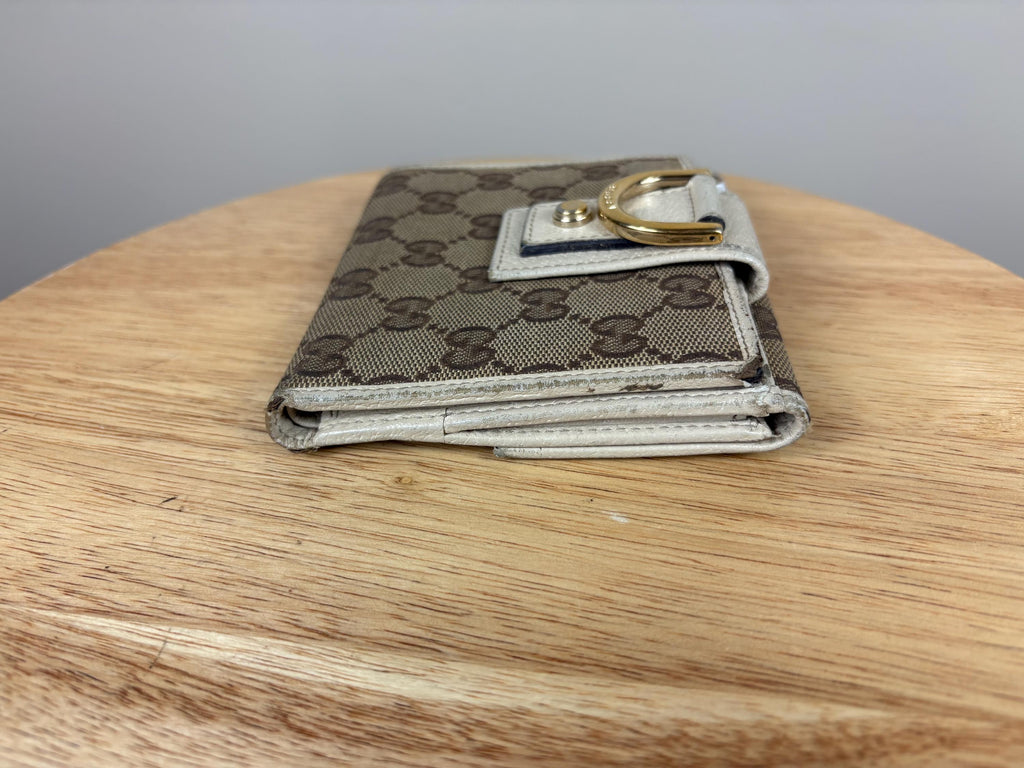 Authentic Gucci Compact Wallet White Leather GG