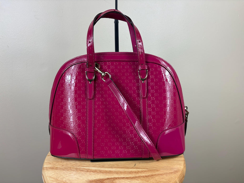 Authentic Gucci Hot Pink Small Microguccissima Patent Nice Dome 2-Way Bag