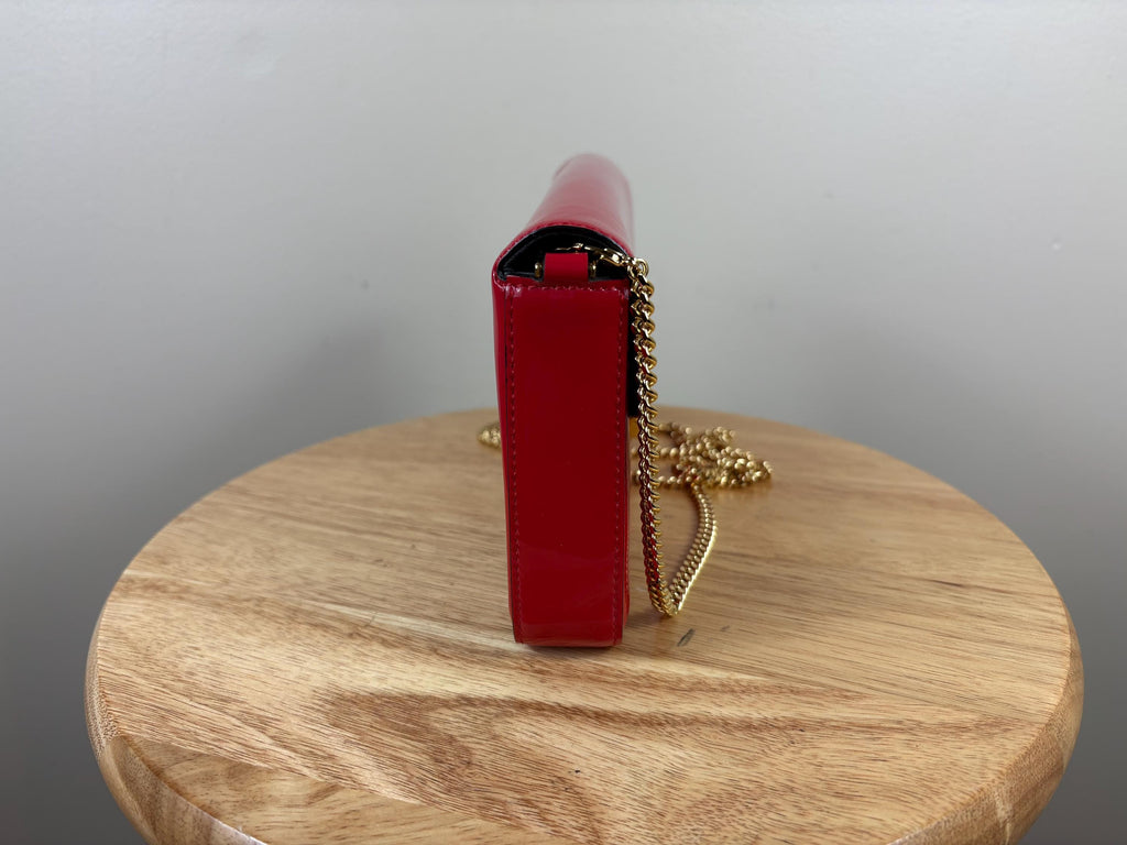Authentic Fendi Vitello Cruise Red Patent Leather Wallet on Chain
