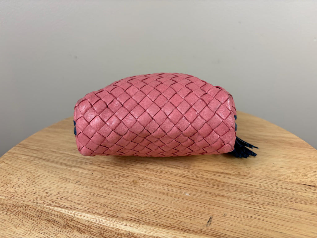 Authentic Bottega Veneta Blue and Pink Nodini Nappa Red Leather Crossbody Bag
