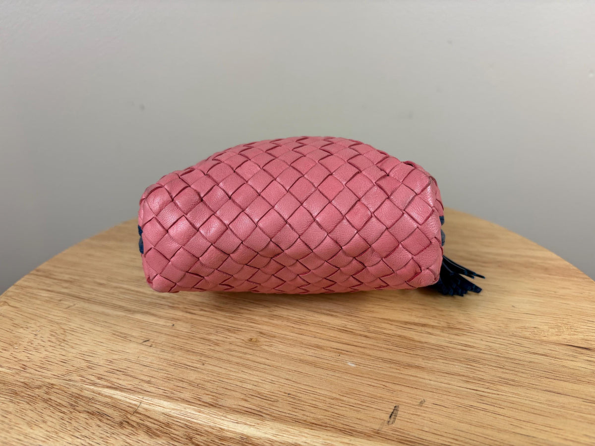 Authentic Bottega Veneta Blue and Pink Nodini Nappa Red Leather Crossbody Bag