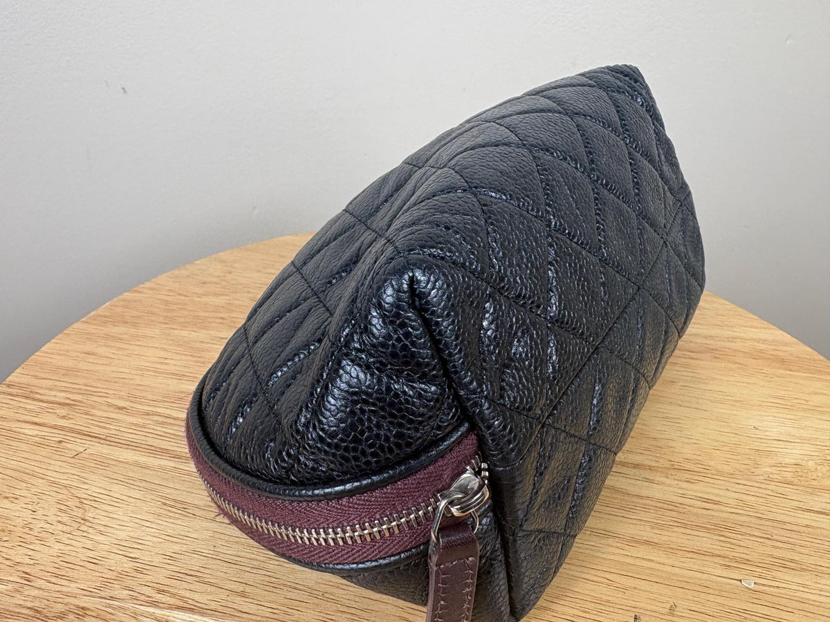 Authentic Chanel Vintage Matrasse CC Black Caviar Leather Cosmetic Pouch