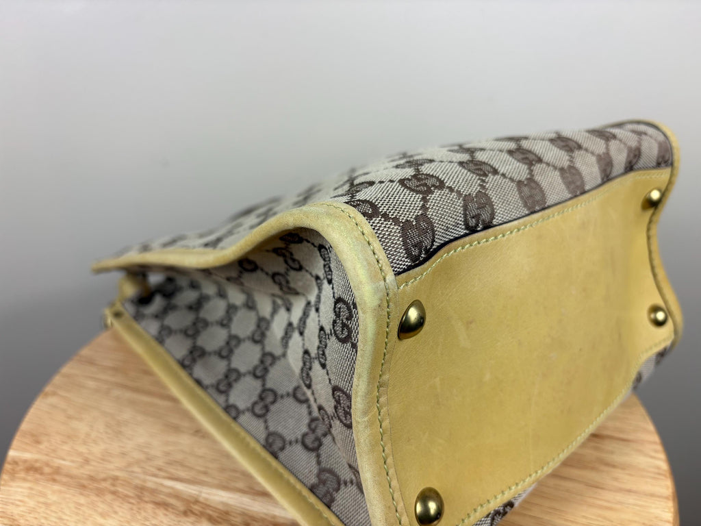Authentic Gucci GG Cloth and Yellow Leather Shoulder Tote