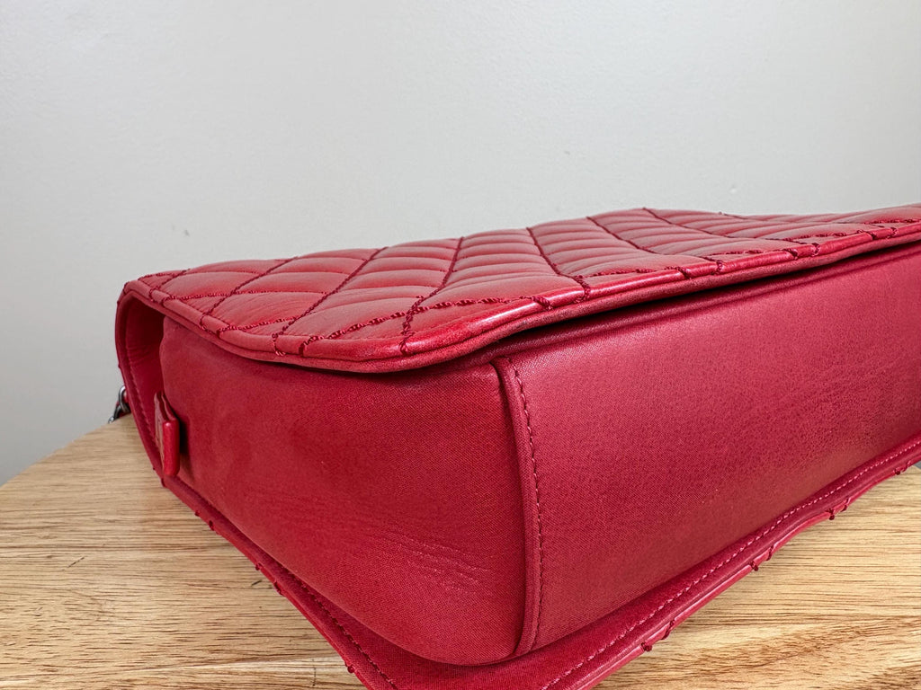 Authentic Chanel Matelasse Red Calfskin Leather Cocomark Shoulder Bag w/ COA