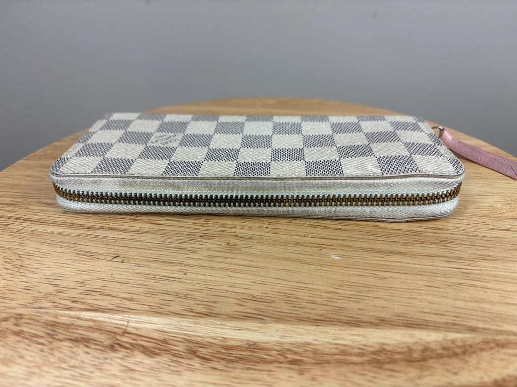 Authentic Louis Vuitton Damier Azur Clemence Zip Around Wallet w/ Pink Interior