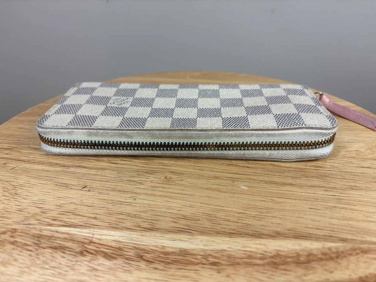 Authentic Louis Vuitton Damier Azur Clemence Zip Around Wallet w/ Pink Interior