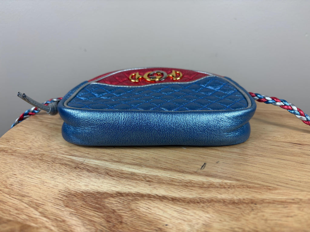 Authentic Gucci Horsebit Trampuntata Zumi Metalic Crossbody Bag