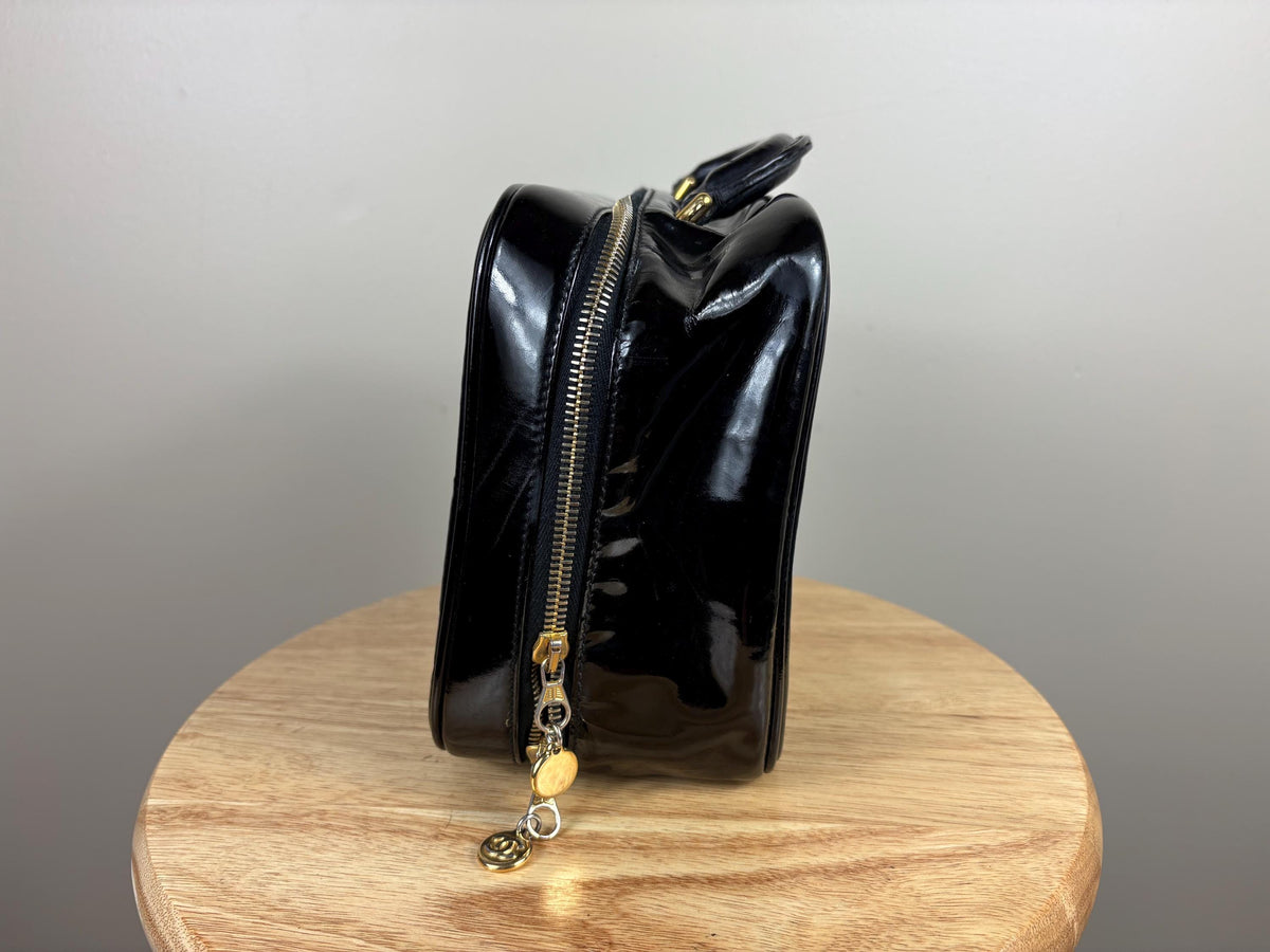 Authentic Chanel Vintage Patent Leather Black CC Vanity Case w/ COA