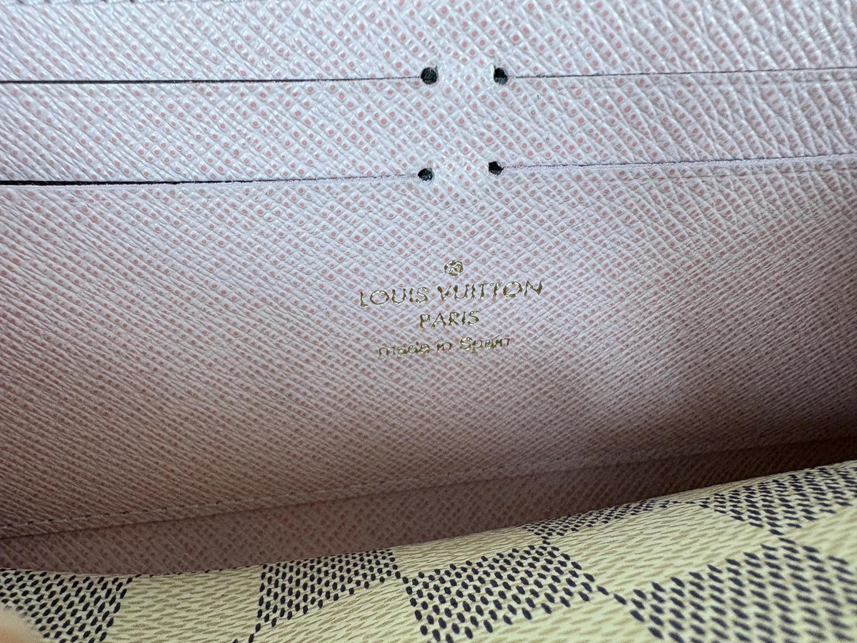 Authentic Louis Vuitton Damier Azur Clemence Zip Around Wallet w/ Pink Interior