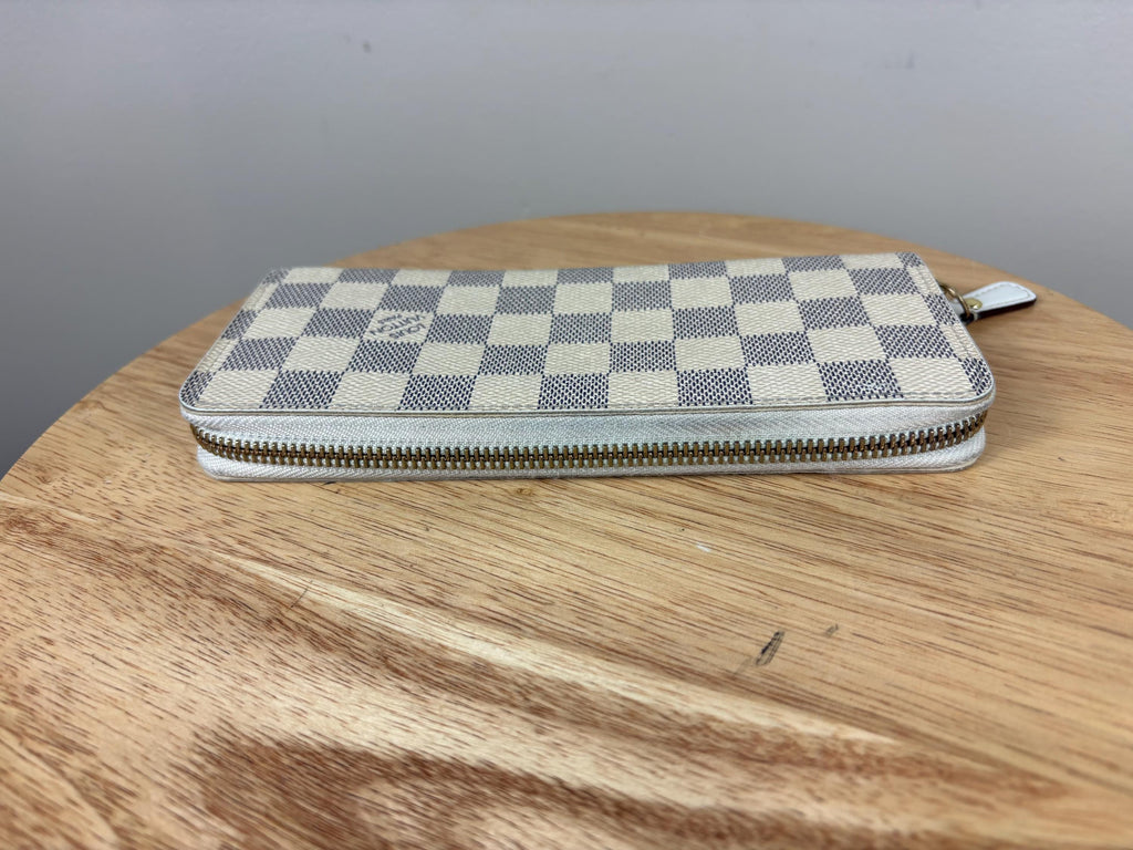 Authentic Louis Vuitton Damier Azur Clemence Zip Around Wallet w/ Pink Interior
