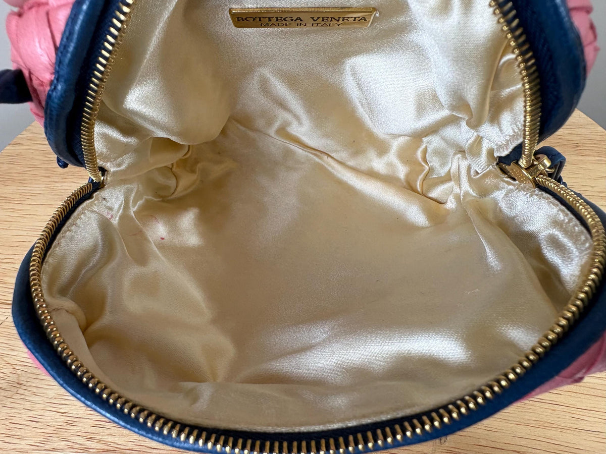 Authentic Bottega Veneta Blue and Pink Nodini Nappa Red Leather Crossbody Bag