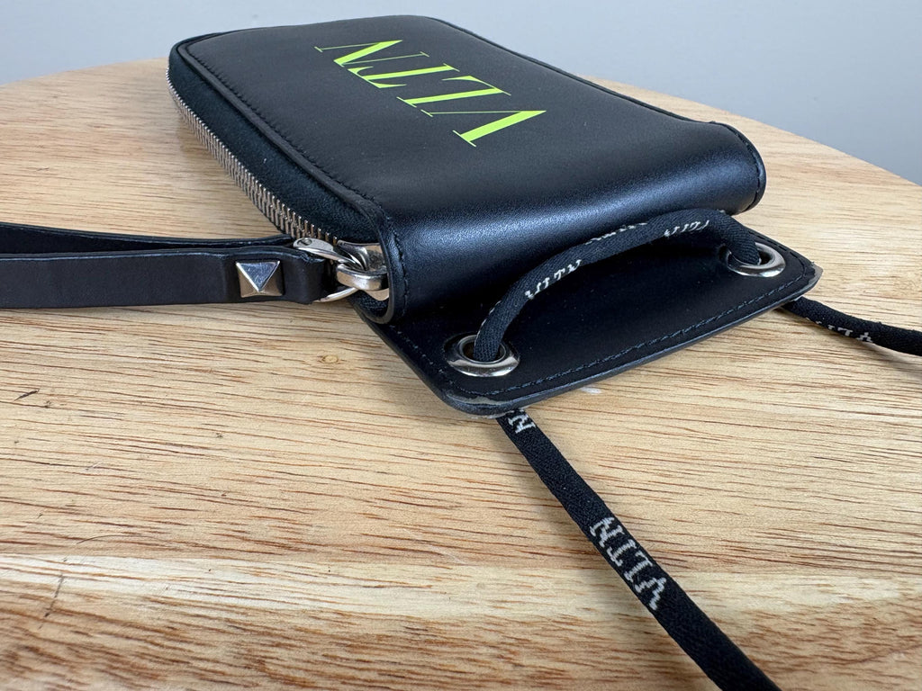 Authentic Valentino Black Leather Bifold Wallet with Strap VLTN
